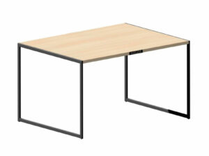 Table gigogne haute – 1350 x 900 x H950 mm – Métal RAL 9005 Noir et mélaminé Acacia de Lakeland – tôle en métal avec inscription « DEELUXE »